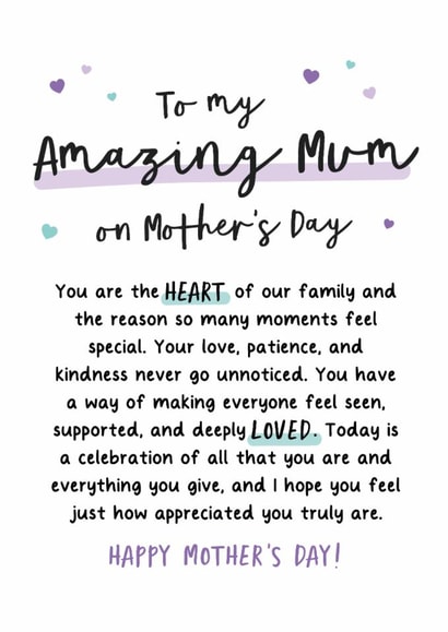 To My Amazing Mum on Mother's Day - Heartfelt Card for Mum created by Kreate Paper Co.