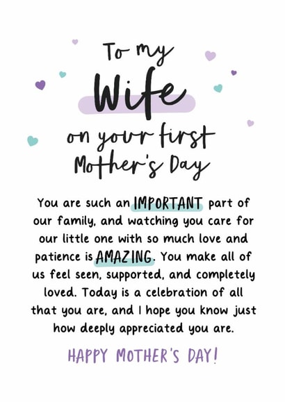 To my Wife on your First Mother's Day - Heartfelt Mother's Day Card created by Kreate Paper Co.