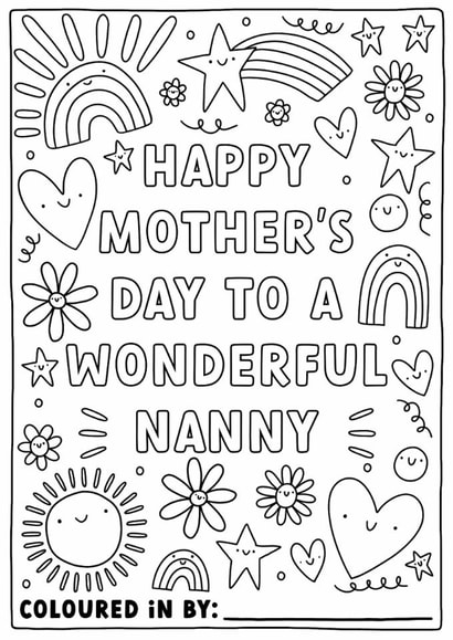 Cute MOther's Day Card - Wonderful Nanny - Colour-In created by Sarah Harding