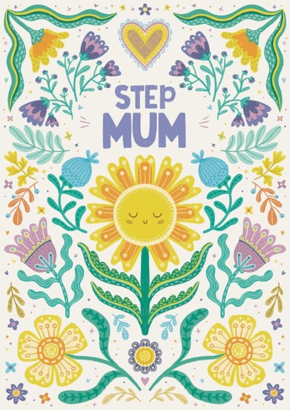 Pretty Mother's Day Card – For Step Mum – Folk Art Florals created by Hollie McManus Illustration