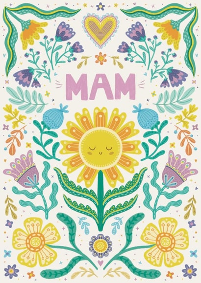 Pretty Mother's Day Card – For Mam – Folk Art Florals created by Hollie McManus Illustration