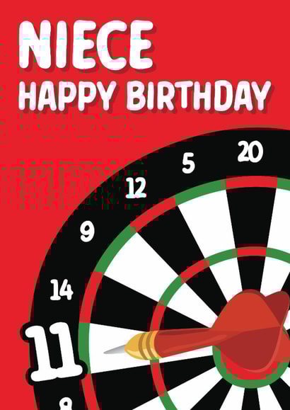 Traditional darts-themed birthday card for your 11 year old Niece created by Quinton cards