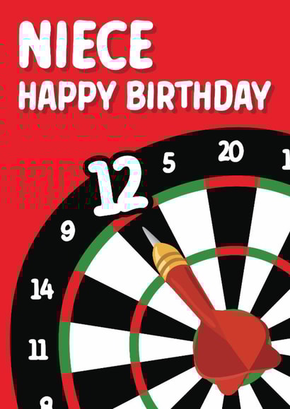 Traditional darts-themed birthday card for your 12-year-old niece created by Quinton cards
