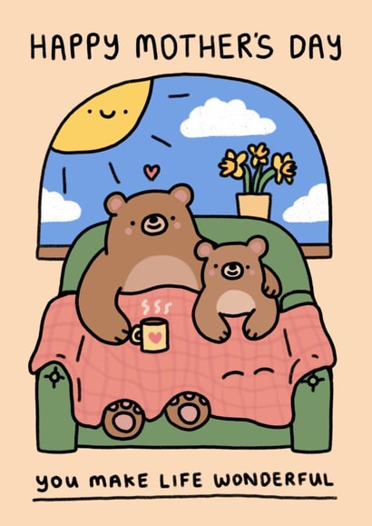 Cute Mother's Day Card with Bears & Flowers - You Make Life Wonderful created by Wren & Wilson