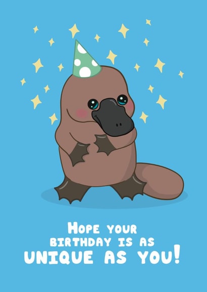 Cute Funny Birthday Card – Platypus – Unique As You – Animal Illustration created by @Cupsie's Creations