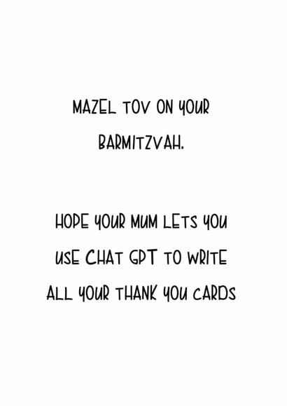 Funny Barmitzvah Card Chat GPT created by Little Lisa Designs