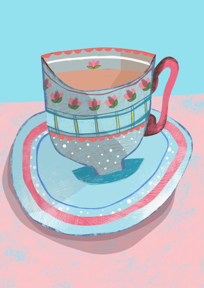 Cute Teacup Greetings Card created by Hinkypunk Illustration 