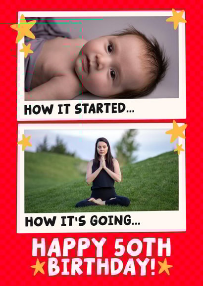Cute 50th Birthday Card - How it Started - How It's Going created by Studio Doodles