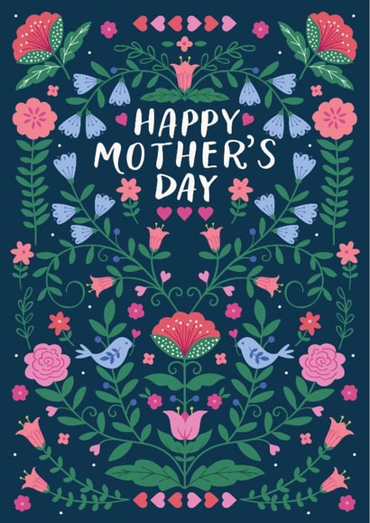 Pretty Mother's Day Card - Folk Florals - Birds created by Nina Raby - Jones