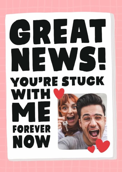 Funny Anniversary Card - Great News! You're Stuck With Me Forever Now! - Newspaper created by Studio Doodles