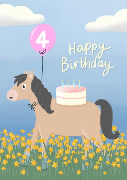 Cute 4th Birthday Card - Pony - For Her created by Macie Dot Doodles