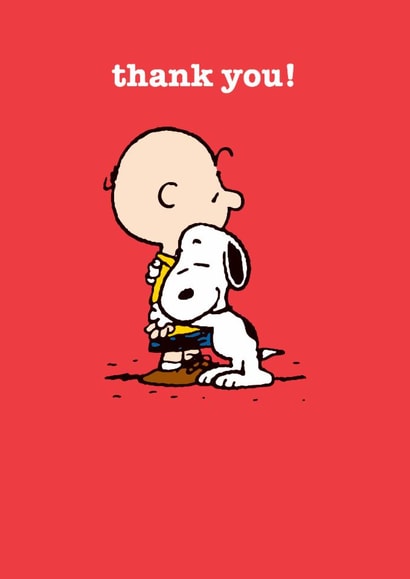 Cute Thank You Card - Snoopy - Hugging Charlie Brown created by Hype Cards