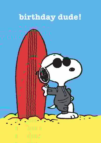 Fun Birthday Card - Snoopy - Surfing Joe Cool created by Hype Cards