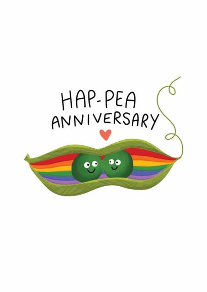 Funny Hap-pea Anniversary Rainbow Card - Cute LGBT Pride Peas in a Pod Card created by Fox Card Co