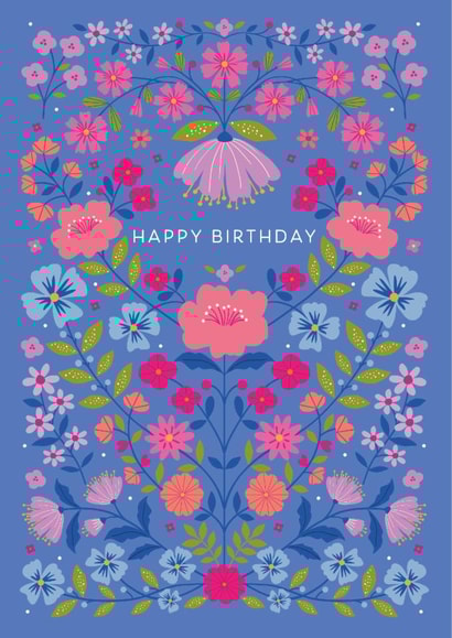 Pretty Birthday Card - For Her - Colourful Folk Flowers created by Nina Raby - Jones