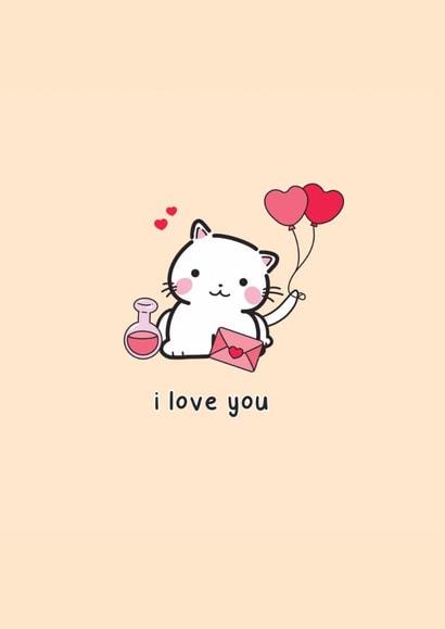 Cute I Love You Card | Kawaii Cat | Valentine's Day created by @TheGrafixCat