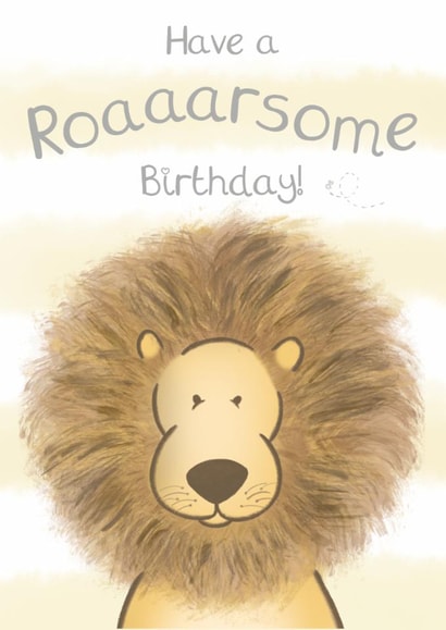 cute lion kids birthday card - roarsome birthday - safari animal theme birthday created by Bumbleberry Park