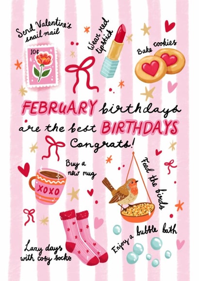 Cute Birthday Card - February Birthday - For Her created by Aniet Illustration
