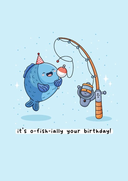 Cute Birthday Card - Kawaii Fish - Pun created by Rosalie Perl