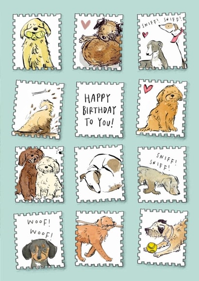 Cute Birthday Card - Dogs - Stamps created by Becca Hall illustration