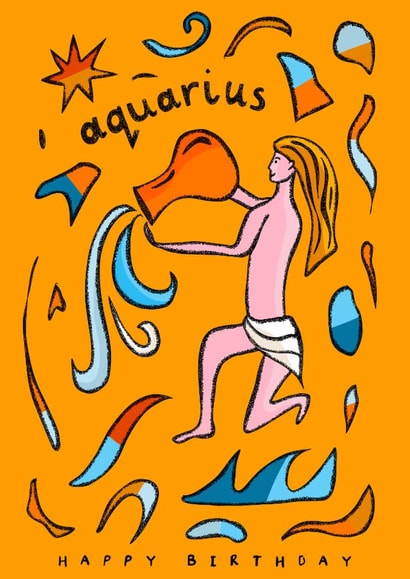 Arty Birthday Card - Aquarius - Star Sign created by Freya Niamh Design