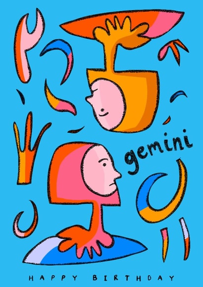 Arty Birthday Card - Gemini - Star Sign created by Freya Niamh Design