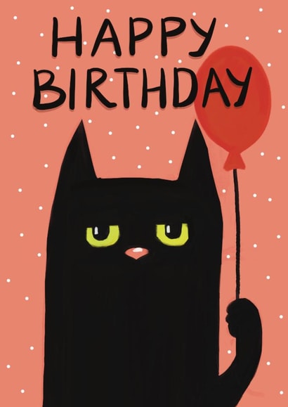 Funny cat happy birthday card created by Peach Nut Studio