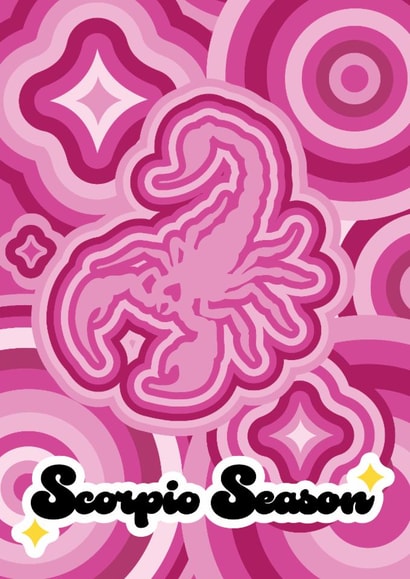 Scorpion pink Scorpio Season retro style birthday card created by Plain Jane's