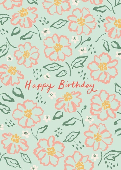 Pretty Birthday Card - Flower Pattern - Happy Birthday created by Embletree Designs