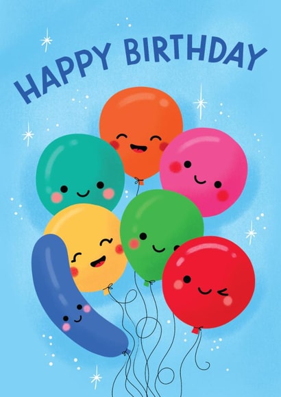 Cute Birthday Card - Balloons - Smiley Faces created by Paper Valley Design Studio