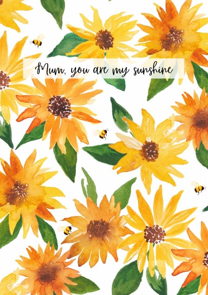 Pretty Mother's day card - watercolour sunflowers - bees - You're my sunshine created by Paint to Paper Designs
