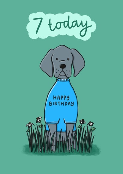 Cute Birthday Card - 7th - Great Dane created by Fliss Muir