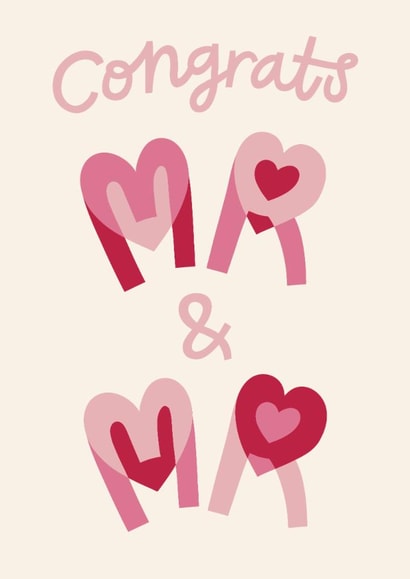 Classic Wedding Card - Congrats Mr & Mr - Romantic Heart Letters created by Christine Cuddihy Illustration