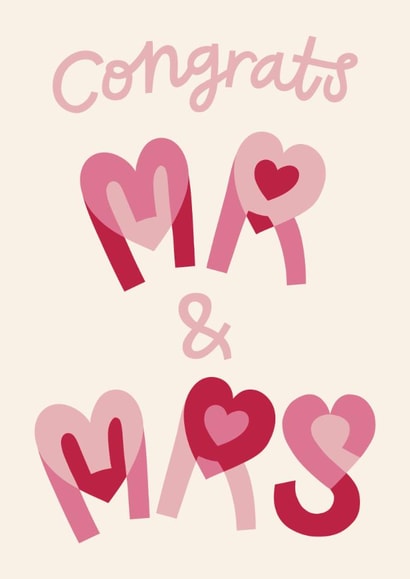 Classic Wedding Card - Congrats Mr & Mrs - Romantic Heart Letters created by Christine Cuddihy Illustration