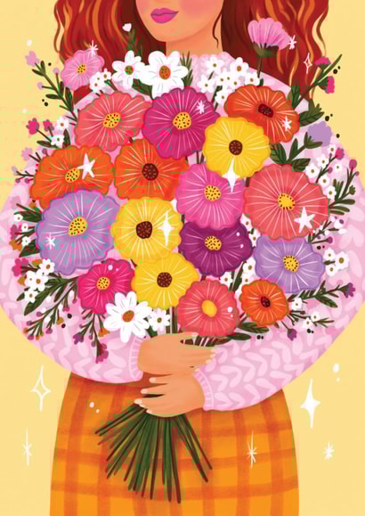 Pretty Birthday Card - Bouquet Of Flowers - For Her created by Aniet Illustration