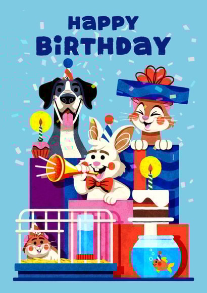 Cute Birthday Card - Pets Party created by Folio | Ian Owen