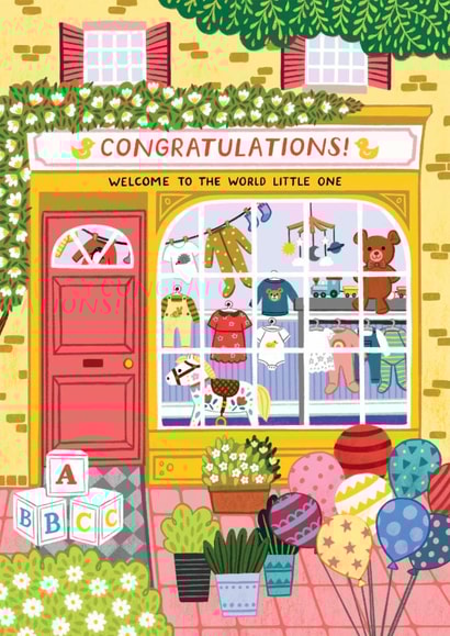 Cute New Baby Card - Shop Front - Welcome To The World Little One created by Pear Tree Press