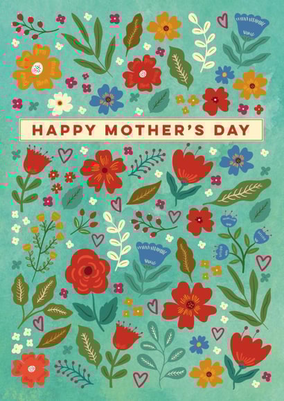 Pretty Mother’s Day Card - Vibrant Flowers, Hearts And Leaves created by Eli the Goat