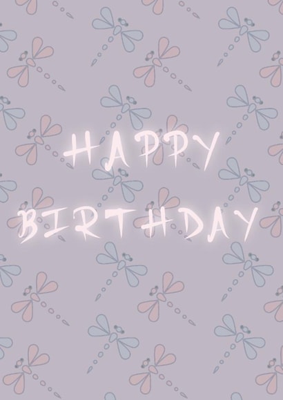 Happy Birthday Card – Classic Pretty Dragonflies in Soft Colours. created by May Annella