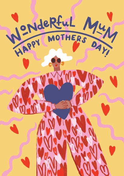 Arty Mother's Day Card - Wonderful Mum - Hearts created by Ickaprint