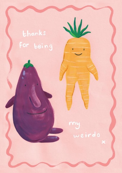 Cute Valentine's Day/Anniversary Card - Thanks For Being My Weirdo - Eggplant And Carrot created by Ickaprint