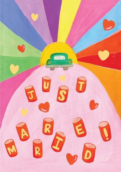 Arty Wedding Card - Just Married - Car & Cans created by Ickaprint