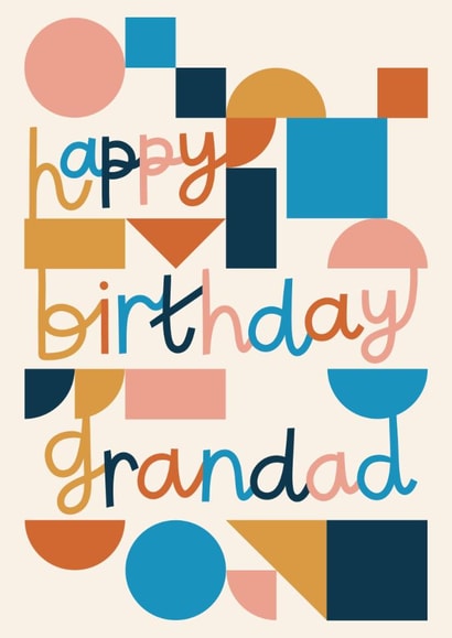 Classic Birthday Card - For Grandad - Modern Bright Bauhaus Shapes created by Christine Cuddihy Illustration