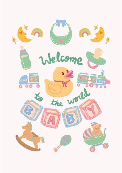 Cute New Baby Card - Welcome To The World - Toys created by Ricicle Cards