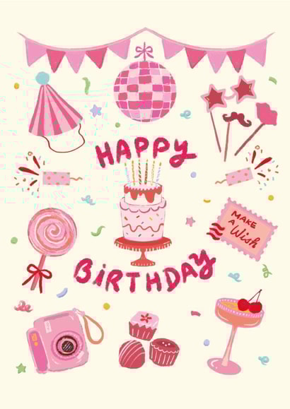 Classic Birthday Card - For Her - Pink Illustrations created by Ricicle Cards