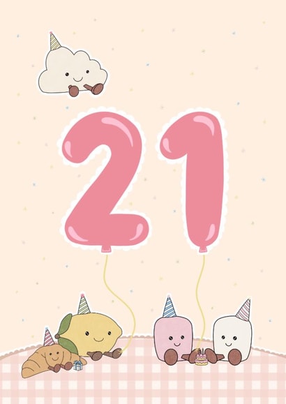Cute Jellycat 21st Birthday Card created by Eve Designs