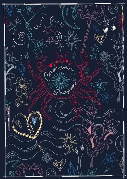 Birthday Card for Cancer Season, Star Sign Birthday Card, Magical Birthday Card created by pardon my prints
