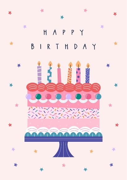 Classic Birthday Card - For Her - Cake & Candles created by Sad Girl Illustration