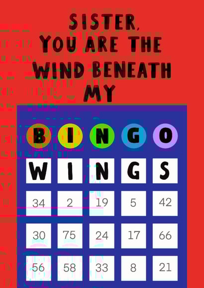 Funny Bingo Birthday Card - For Sister - Bingo Wings created by Jimmy Doodle