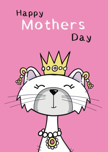 Cute Mother’s Day Card for Mum – Queen Cat Illustration created by ROSHAH DESIGNS